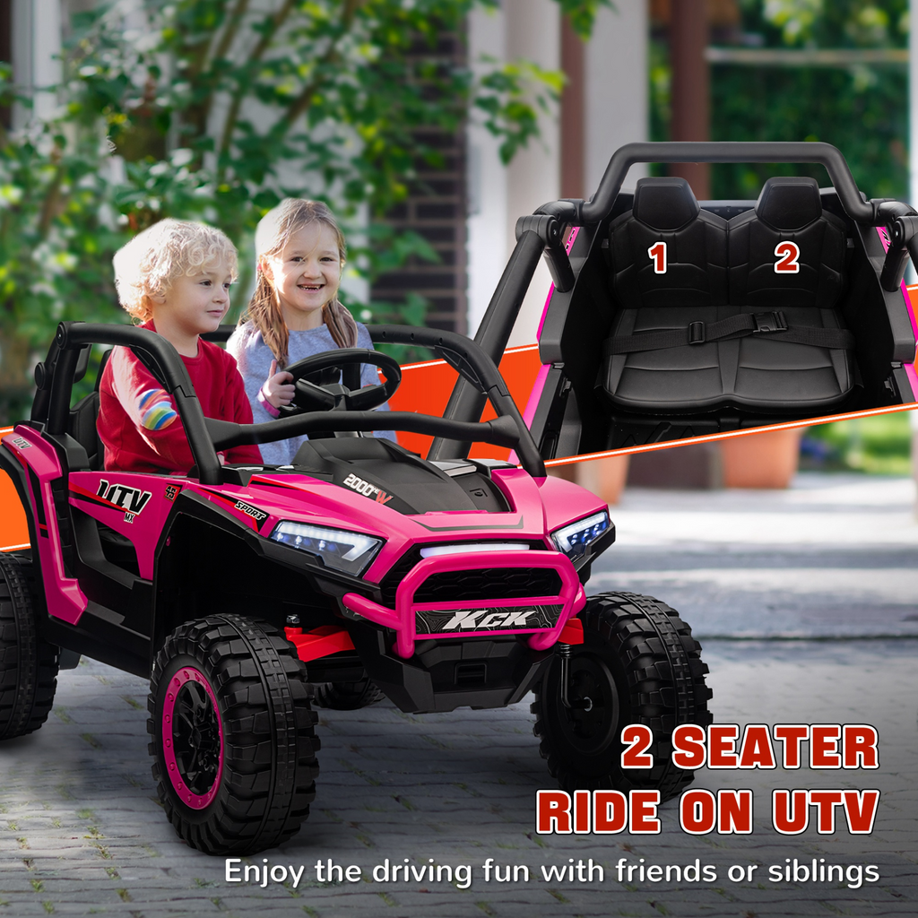 2 Seater 24V 7AH Ride on Truck, Battery Powered Electric Ride On Car w/ Remote, Suspension, 3 Speeds, Pink