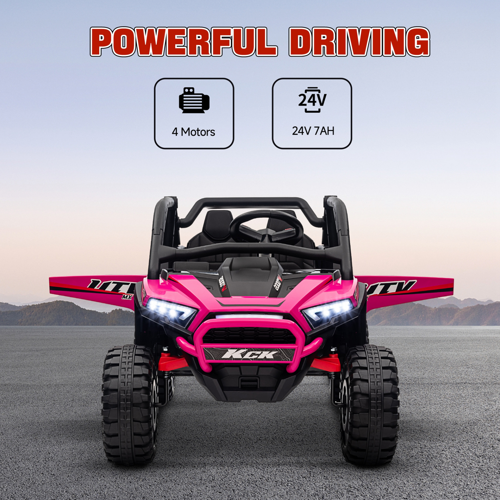 2 Seater 24V 7AH Ride on Truck, Battery Powered Electric Ride On Car w/ Remote, Suspension, 3 Speeds, Pink