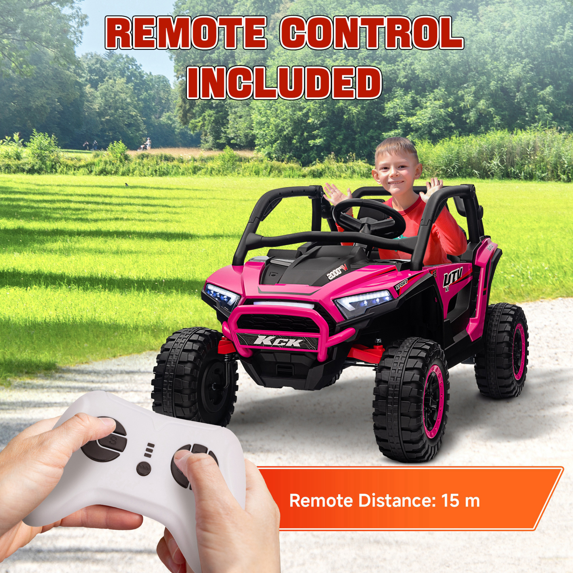 2 Seater 24V 7AH Ride on Truck, Battery Powered Electric Ride On Car w/ Remote, Suspension, 3 Speeds, Pink